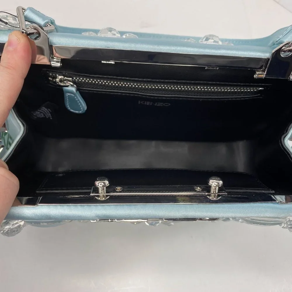 Kenzo Glacier Top Handle Silvertone Logo Bag - Picture 6 of 10
